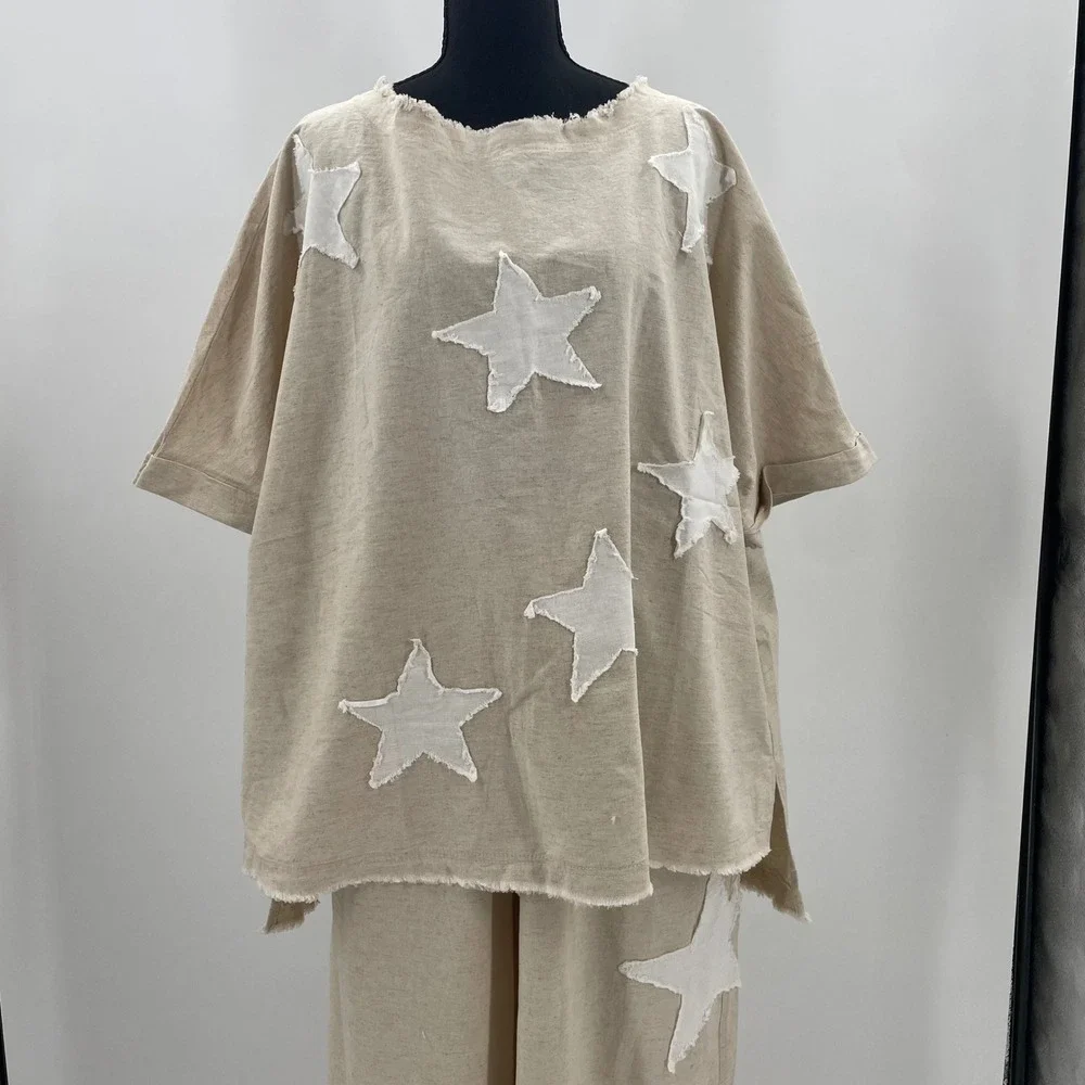 Wide Leg Star-Print Pantsuit in Light Beige - Picture 6 of 16